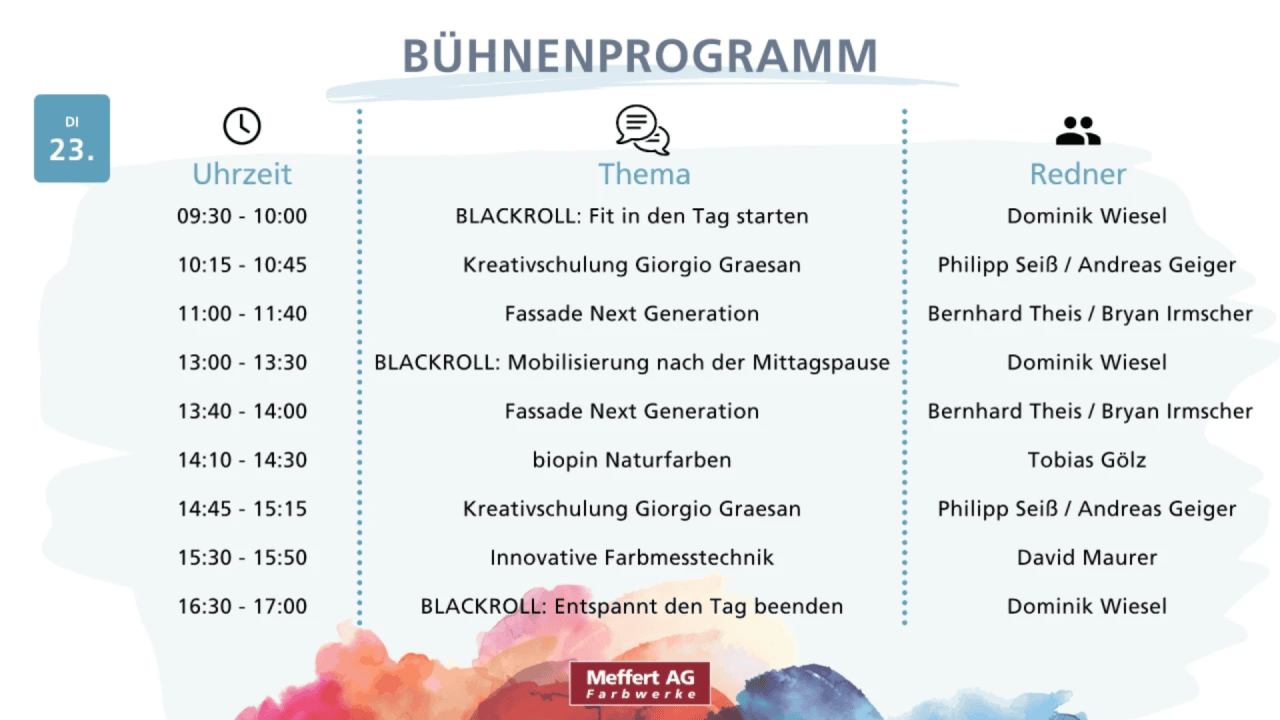 Bühnenprogamm Dienstag 09:30 bis 17:00 Uhr