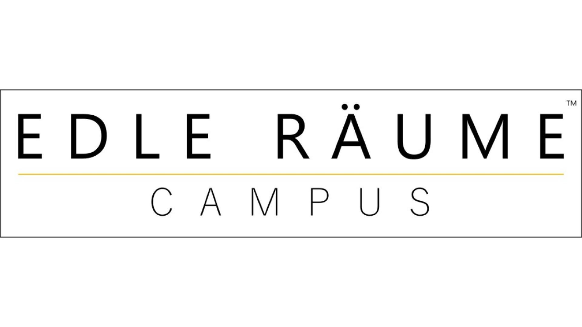 Logo with the words EDLE RÄUME in bold black uppercase letters above a thin yellow line, and CAMPUS in smaller black uppercase letters below the line, all on a white background.