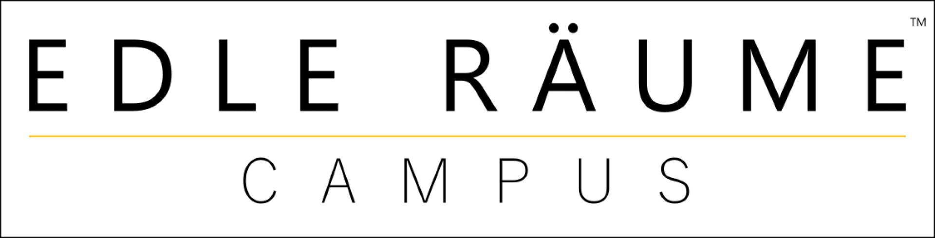 Logo mit dem Text EDLE RÄUME in großen schwarzen Buchstaben und CAMPUS darunter in kleineren Buchstaben, getrennt durch eine dünne goldene horizontale Linie, alles auf weißem Hintergrund.