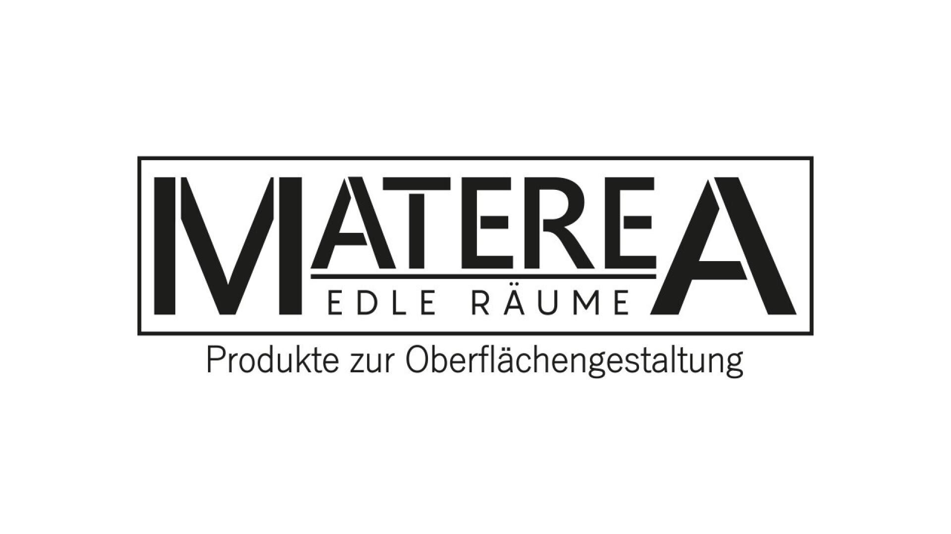 Logo with the text MATEREA EDLERÄUME in bold, uppercase letters, and underneath, the phrase Produkte zur Oberflächengestaltung in smaller font. The design is black on a white background.