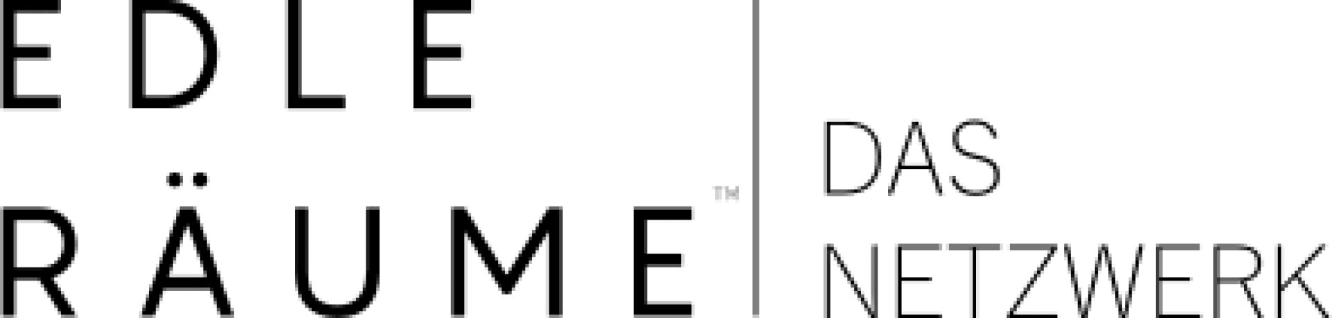 In schwarzer Schrift auf weißem Grund steht links EDLE RÄUME und rechts DAS NETZWERK, getrennt durch einen senkrechten Strich.